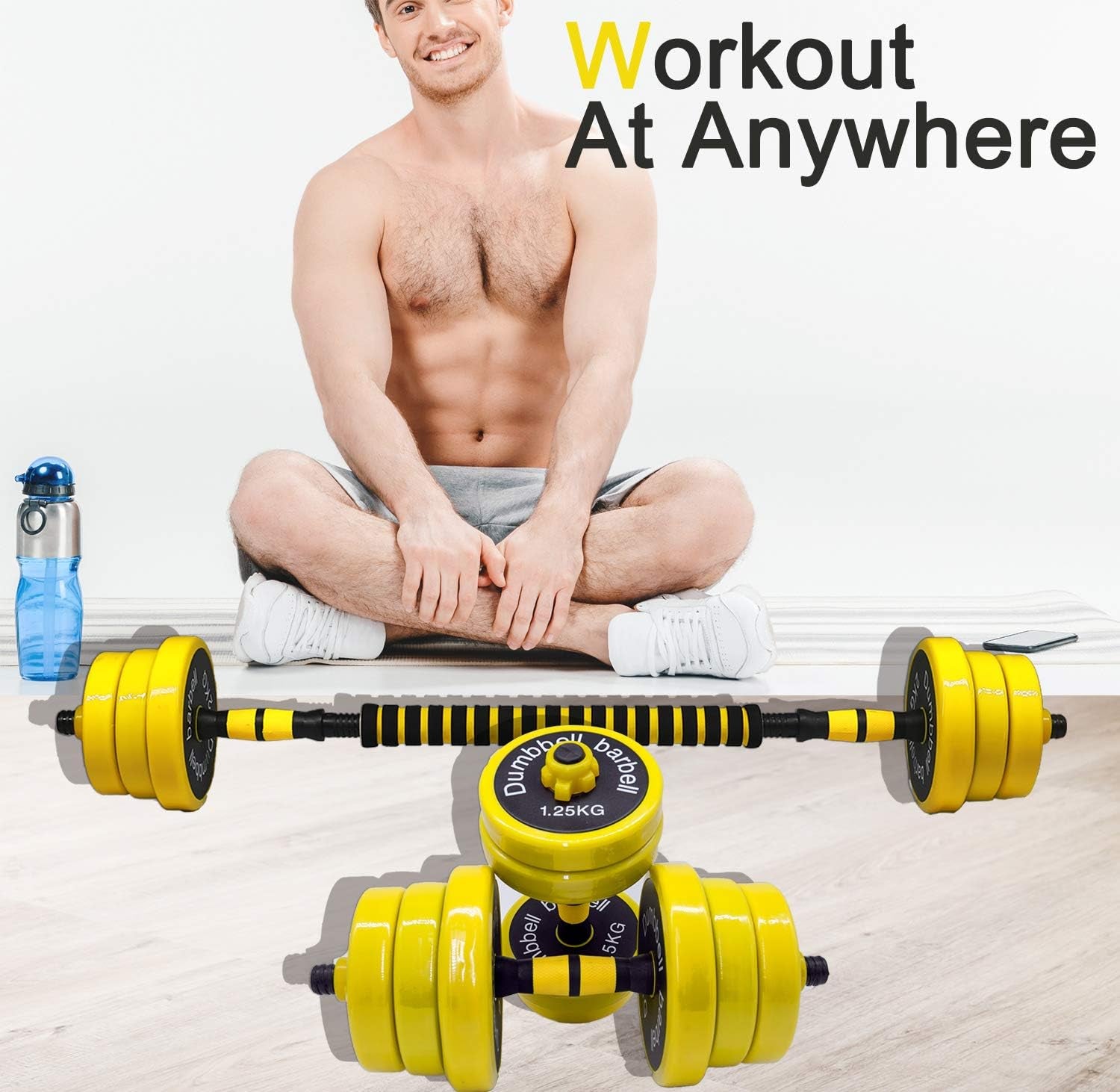 Adjustable Dumbbell Barbell Weight Pair, Free Weights Set 2-In-1 22LB/33LB/44LB/66LB, Weights Dumbbells Set with Rod, Non-Slip Handles, All-Purpose, Home, Gym, Office