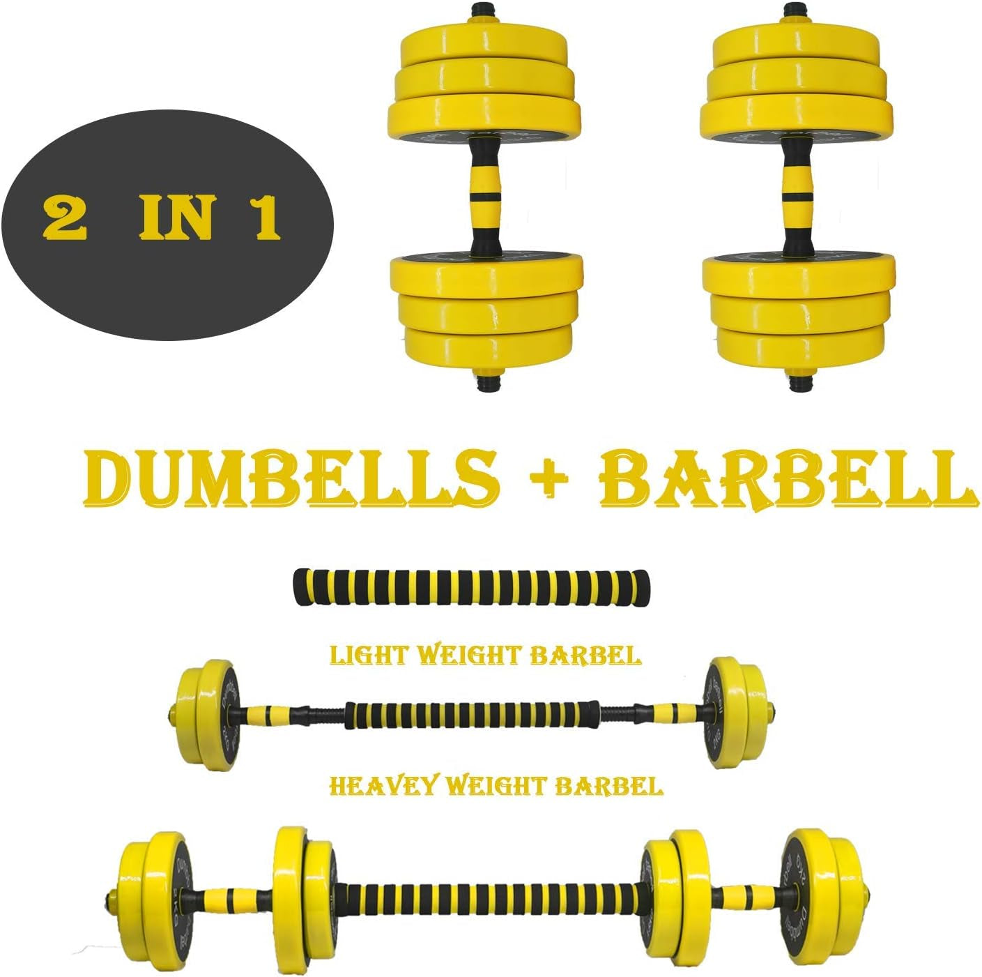 Adjustable Dumbbell Barbell Weight Pair, Free Weights Set 2-In-1 22LB/33LB/44LB/66LB, Weights Dumbbells Set with Rod, Non-Slip Handles, All-Purpose, Home, Gym, Office