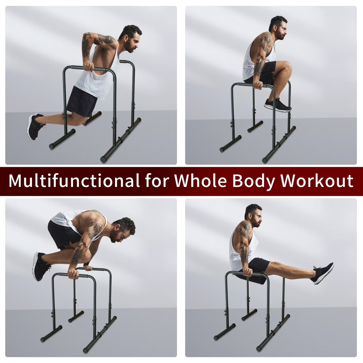 Dip Bar Power Tower Dip Station Pull up Bar Power Adjustable Heavy Duty Steel Dip Station Fitness Training Equipment Max Weight 400Lbs