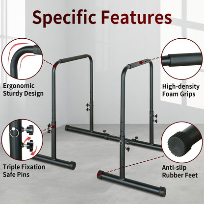 Dip Bar Power Tower Dip Station Pull up Bar Power Adjustable Heavy Duty Steel Dip Station Fitness Training Equipment Max Weight 400Lbs